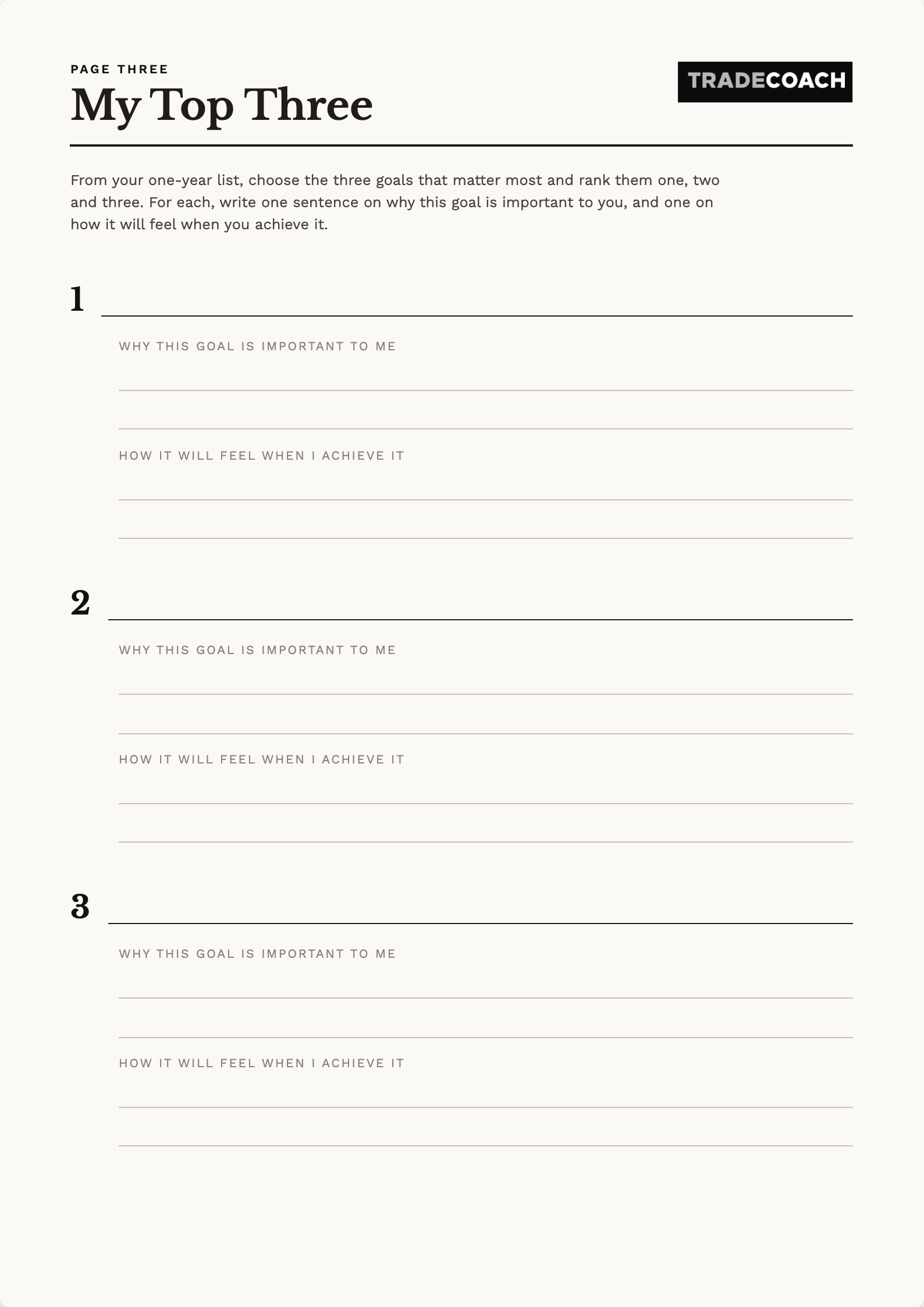 Fifty Goals worksheet, page 3